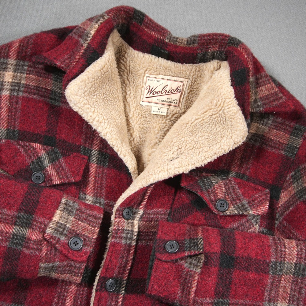 Vintage USA Woolrich Wool Heavy Plaid Sherpa Lined Rugged Men Jacket M Cabin